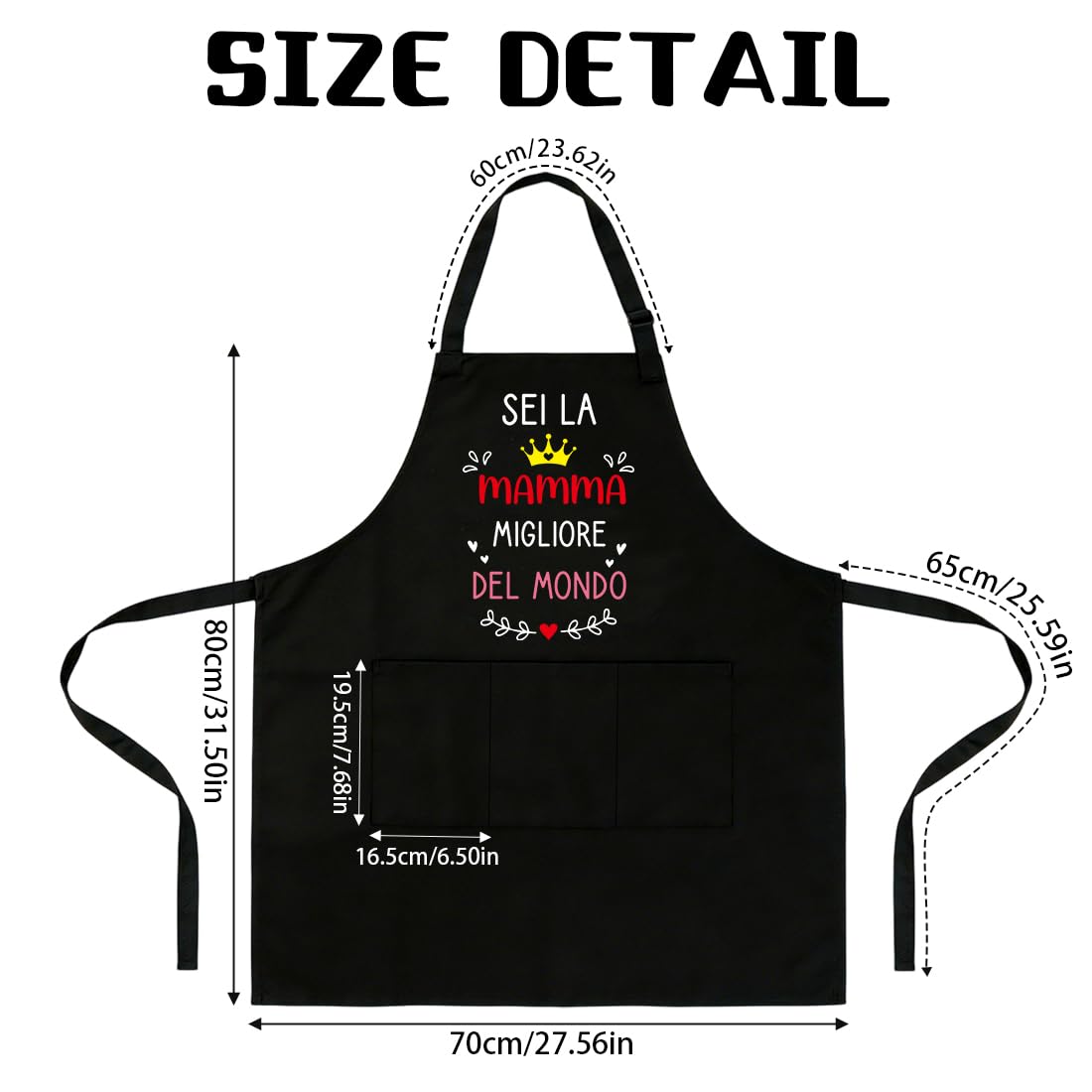 Mamma Regalo Grembiule, Regali Festa Della Mamma, Grembiule Cucina Donna, Sei La Mamma Migliore Del Mondo, Regolabile con 3 Tasche, Regalo per Festa della Donna Compleanno Natale - 2
