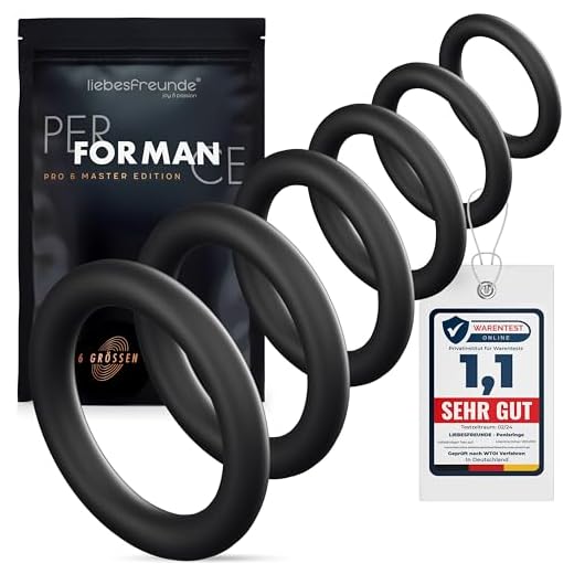 Liebesfreunde® Deluxe Penisring Set - 6 dehnbare Cockringe für härtere Erektionen, Penis- und Hodenringe für Männer - Perfekte Passform, Sex Spielzeug für Paare, schwarz