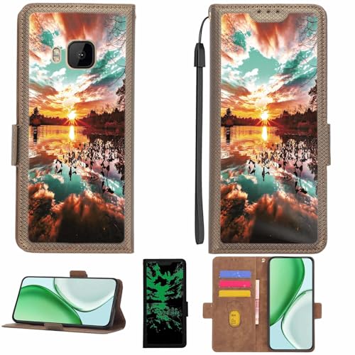 Aroepurt Case Compatible for HTC One M9 Phone Case Flip Cover [with Tempered Glass Screen Protector][RFID Blocking][Luminous Effect] LPT-FJ