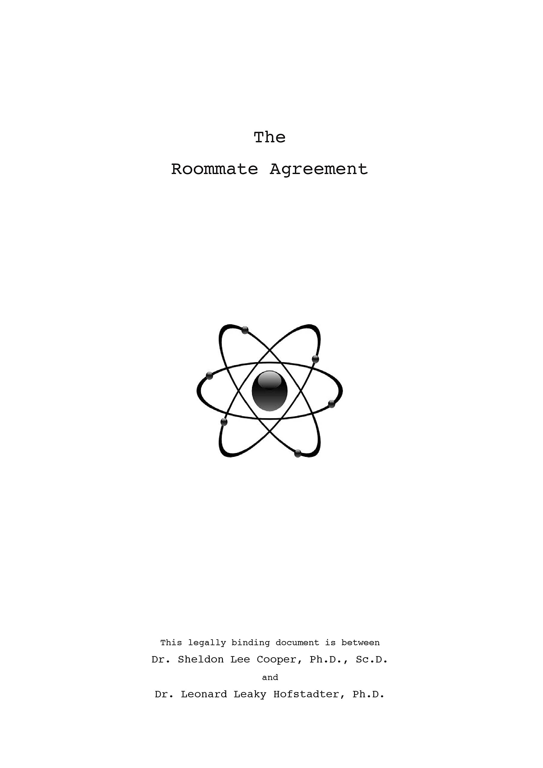 Sheldon's Roommate Agreement: Inspired by The Big Bang Theory