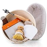 PRYNEX Bread Proofing Basket Set with Accessories - 100% Natural Rattan, 9' Round, 10' Oval Banneton Basket with Liners, Scrapers, Wood Lame, Brush - Includes Recipe E-book, Cutting & Scraping Tools