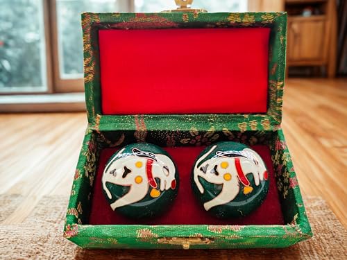 SabelAX Bolas Baoding, De la Salud, Bolas para ejercicio de Dedos, Mano, Bolas para Alivio del Estres, Meditacion, Relajacion, Antiestres, Feng Shui. (VERDE FENIX)