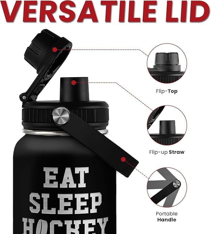 Miniatura 4 de Botella de agua aislada de acero inoxidable grabada de 32 onzas, tapa de pico al vacío, vaso de viaje para hombres, amigos, amantes del hockey,