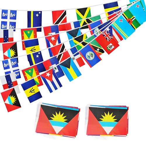 2 Set Caribbean Carib Countries String Flag,Caribbean Carib Countries Flag Bunting Banner,International Banner Decoration for School,Grand Opening,Party, Sports - 40 Flag 60 Ft
