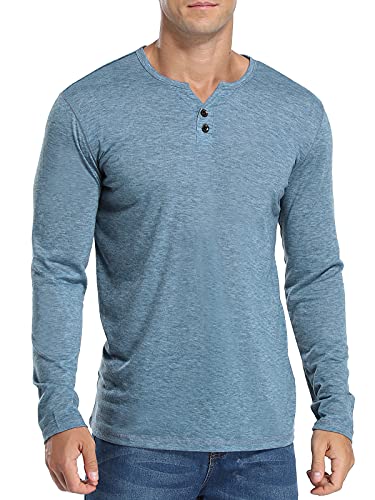 Henley Shirt Herren Langarm Regular Fit Casual T-Shirt Herren Langarmshirt Plain T Shirts, Hellblau, L Cover