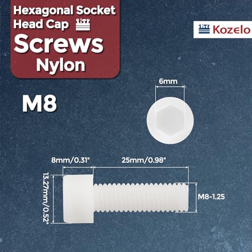 Image of 50pcs Socket Head Cap Screws - [M8-1.25 x 25mm] Nylon Hexagon Socket Head Cap Screw Plastic Allen Bolts for Device Fixing Mould Manufacturing Use, White