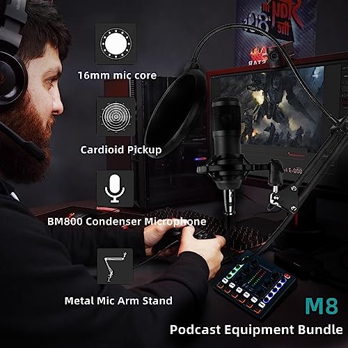 Podcast Equipment Bundle, BM-800 Recording Studio Package with Voice Changer, Live Sound Card - Audio Interface for Laptop Computer Vlog Living Broadcast Live Streaming