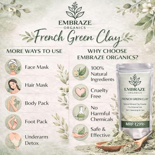 Image of French Green Clay Powder for Skin Care | Natural Mineral Clay Face Pack for Acne, Oil Control & Deep Cleansing | 100g