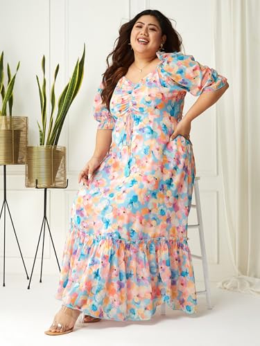Image of Miss Chase A+ Women's Bohemian V-Neck Flutter Sleeve Chiffon Relaxed Fit Wrap Maxi Dress