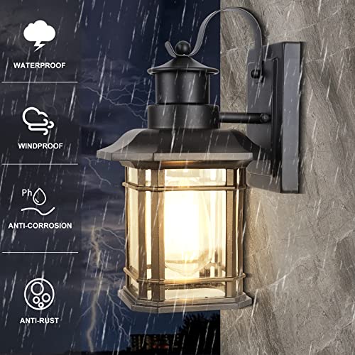 Wihtu 4 Pack Motion Sensor Outdoor Wall Lights, Dusk To Dawn Exterior Light Fixtures Wall Mount, Matte Black Front Porch Light, Anti Rust Wall Lantern With Seed Glass E26 Base, For Entryway, Hallway #TOP3