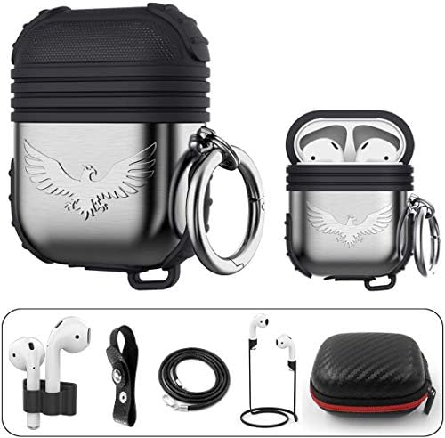 HALLEAST Compatible AirPods Case Metal Holder Portable Anti-lost Strap 2019 Silicone Case Compatible Apple AirPod 2 & 1, Not for Wireless Charging, Silver