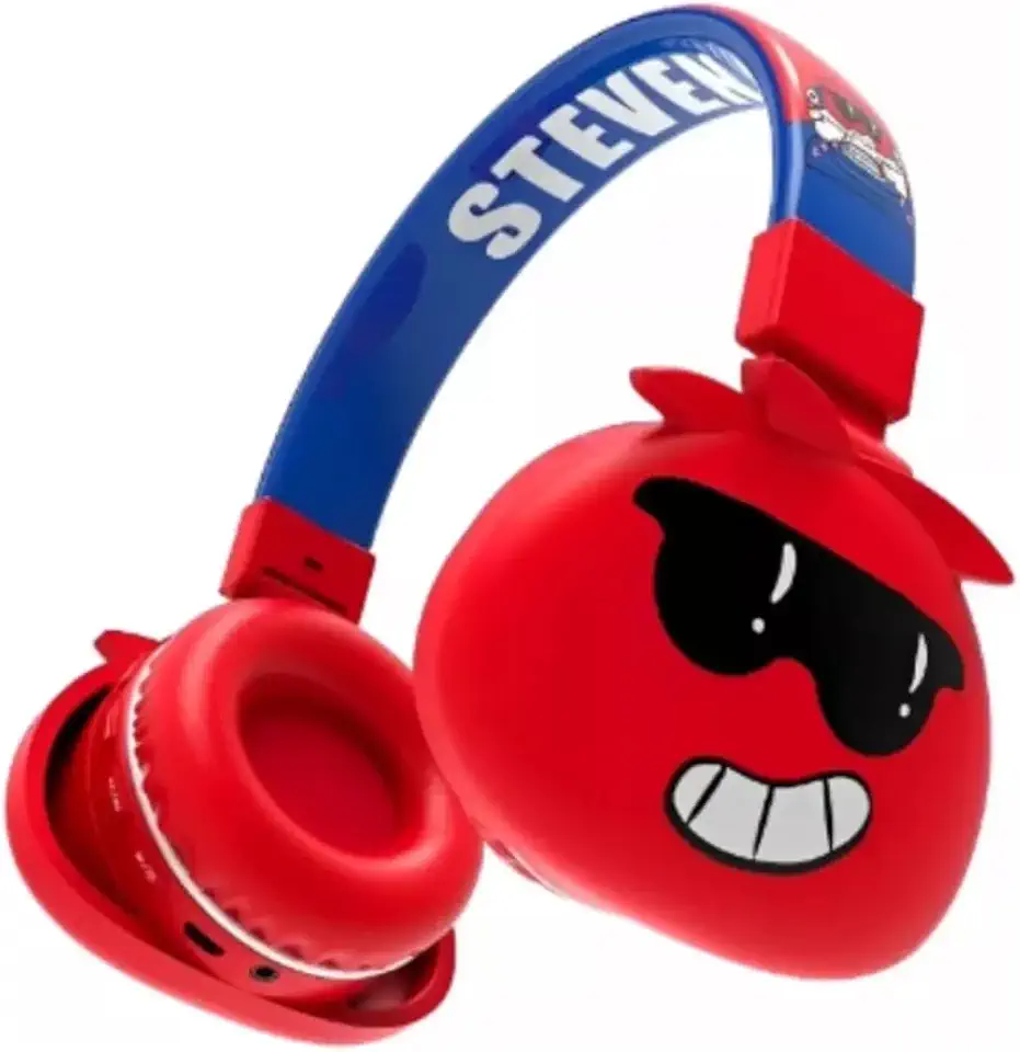 Fone de Ouvido Bluetooth Infantil Mostrinhos Sem Fio Kids - 8 Modelos Divertidos com Conexão Bluetooth e Cabo Auxiliar, Ajuste de Altura e Design Dobrável - Conforto e Diversão (Vermelho)