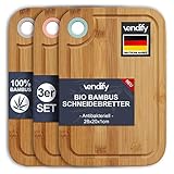 vendify® Premium Bambus Schneidebrett - 3er-Set Frühstücksbrettchen 28x20 cm - Antibakterielles Holz-Küchenbrett