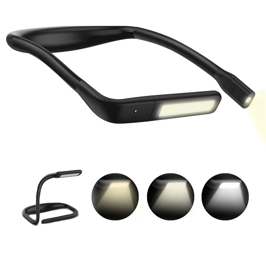 COTOP Lámpara de Lectura para Cuello, Luz Lectura Recargable, llectura de Libros de Luz 1800 mAh, Modos de 3 Colores Regulables, Ajuste de Rotación de 270 °, Perfecto para Leer Tejer Reparar
