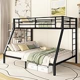 Bellemave Twin XL Over Queen Metal Bunk Bed for Kids,Heavy-Duty Bunk Bed with 2 Ladders,Space-Saving Bunk Bed for Teens/Adults,Noise-Free,Black