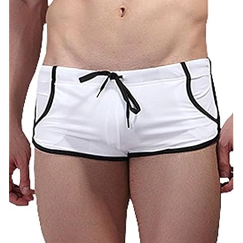 AWEIDS Men’s Low Waist Swimming Trunks Shorts Front Tie with Pocket Pants Swimsuit (L(fits UK M), White) Cover