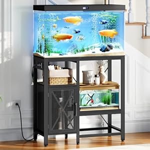 20-40 Gallon Fish Tank Stand, Aquarium Stand with Power Outlet and Storage Cabinet, Heavy Duty Tank Stand Suitable for Turtle Tank, Reptile Terrarium, for Home Office, Black FTHB40E01
