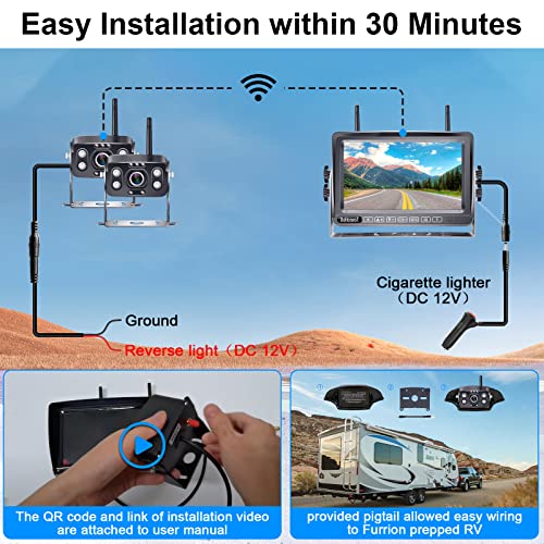 Dohonest Rv Backup Camera Wireless Hd 1080P 2 Infrared Night Vision Bluetooth Rear View Cam 7‘’ Dvr Touch Key Monitor Kit Adapter For Furrion Pre-Wired Rv Trailer Truck Camper Van 4 Channels V23 #TOP2