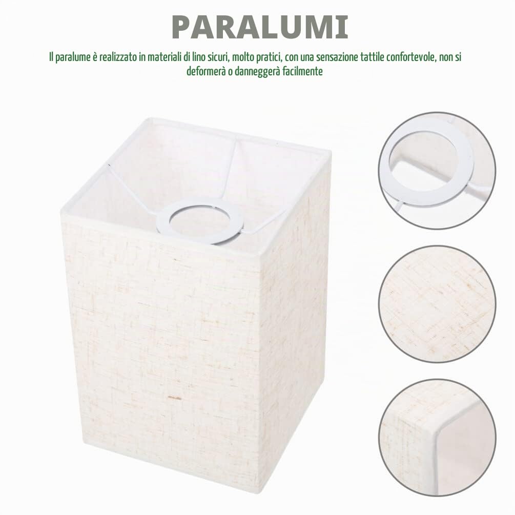Uonlytech Paralume Quadrato 7.87 Pollici Paralume in Lino Copri Lampada Da Comodino Con Clip a Molla Sostituzione Per Lampada Da Tavolo Casa Ufficio Studio