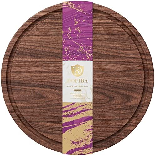 Dofira Large Round Walnut Wood Cutting Board with Juice Groove for Kitchen, Circular Charcuterie Board, Serving Tray, Cheese Board for Double-Sided Use 12.5 x 0.8 Inches (Gift Box Included)