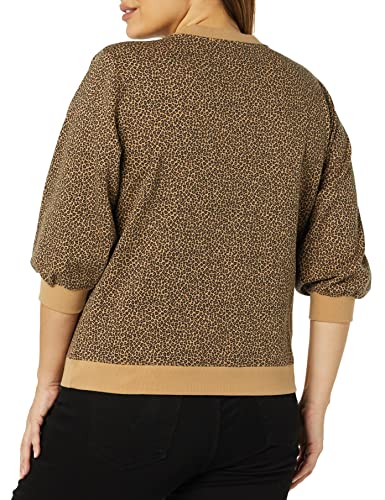 Amazon Essentials Women's French Terry Fleece Sleeve Detail Crewneck Sweatshirt, Camel Cheetah, Large #TOP3