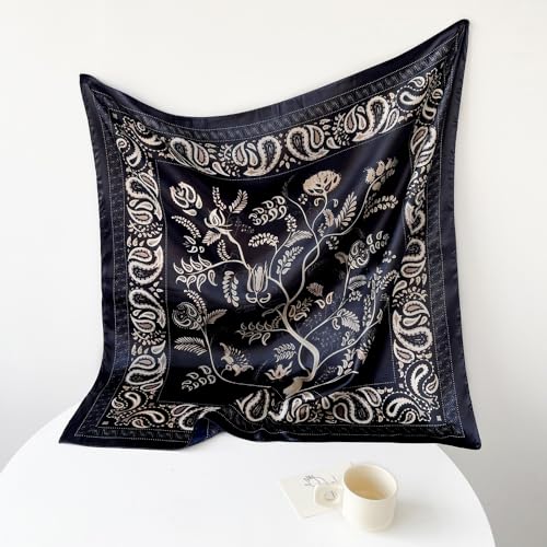 35” Satin Large Square Head Scarves Silky Like for Women Neck Scarf Hair Sleeping Silkyy Paisley Scarfs