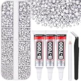 6000Pcs Resin Rhinestones for Bedazzling with 3Pcs B7000 Jewelry Glue, 1 Box Clear Flatback Rhinestones for Crafting Crafts DIY, Crystals Gems for Clothing Shoes Tumblers Nail Art Makeup
