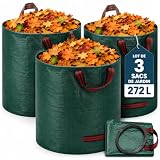 3 Sacs à Déchets de Jardin Robustes 272L - Lot de 3 - Sacs Jardinage Réutilisables avec Po...