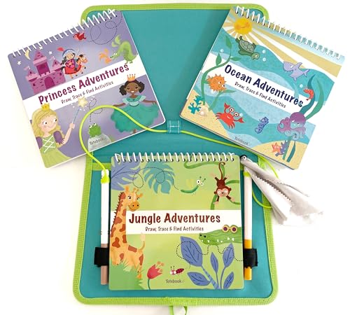 Image of Totebook Kids Travel Educational Activity Book with Washable Markers - Car and Airplane Activities, Learning Toys for Toddlers- Reusable Stickers for Ages 4, 5, 6 (Jungle & 2 Extra Books)