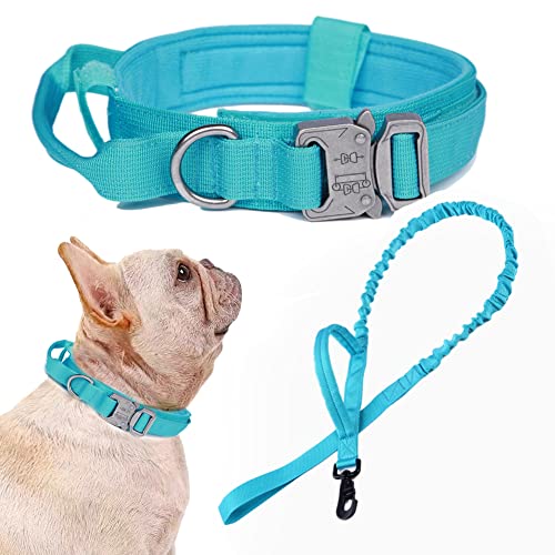 Image of Tactical Dog Collar and Leash Set Adjustable Military Nylon Dog Collar with Control Handle and Heavy Duty Metal Buckle for Large Dogs(Blue S