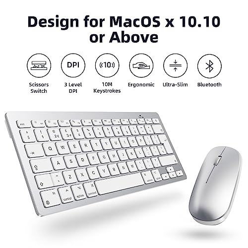 Bluetooth Keyboard and Mouse Set for Mac, OMOTON Ultra-Slim Wireless Keyboard and Mouse Combo for Apple Mac, MacBook Pro/Air, iMac, Mac Mini,Battery-powered, QWERTY UK Layout, Silver - Image 3