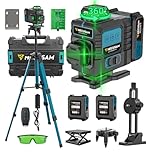 Niveau Laser Avec Trepied, Niveau Laser Chantier Autonivelant 4×360°, Laser à Lignes Continues Avec FenêTre De Rotation à 360°, Batterie 2×4800 mAh, Indice IP54 Pour Bâtiment, Carrelage