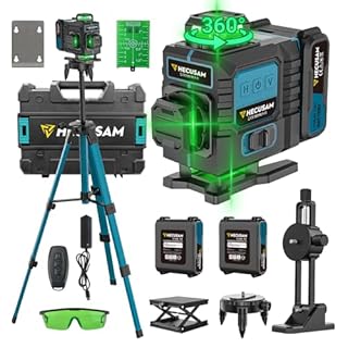Niveau Laser Avec Trepied, Niveau Laser Chantier Autonivelant 4×360°, Laser à Lignes Continues Avec FenêTre De Rotation à 360°, Batterie 2×4800 mAh, Indice IP54 Pour Bâtiment, Carrelage