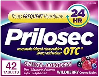Prilosec OTC, Omeprazole Delayed Release, Acid Reducer, Treats Frequent Heartburn for 24 Hour Relief, #1 Doctor Recommended Brand, Wildberry Flavor, 42 Tablets
