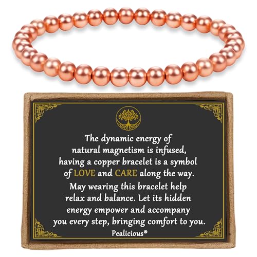 PEALICIOUS Pure Copper Bracelet for Women and Men 6MM Copper Jewelry as Birthday Gifts Dainty Cooper Magnetic Bracelets Pulsera De Cobre para Mujer as Parents Gifts Anniversary Jewelry for Her Him