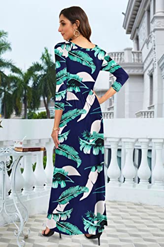 Image of WNEEDU Women's 3 /4 Sleeve Casual Loose Long Maxi Dresses with Pocket