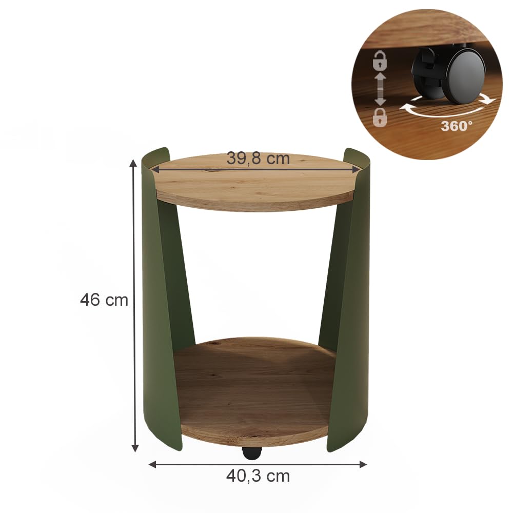 Vicco Mesa de Centro Lofta, Verde, 40 x 40 cm | con ruedas para colocación flexible y fácil desplazamiento