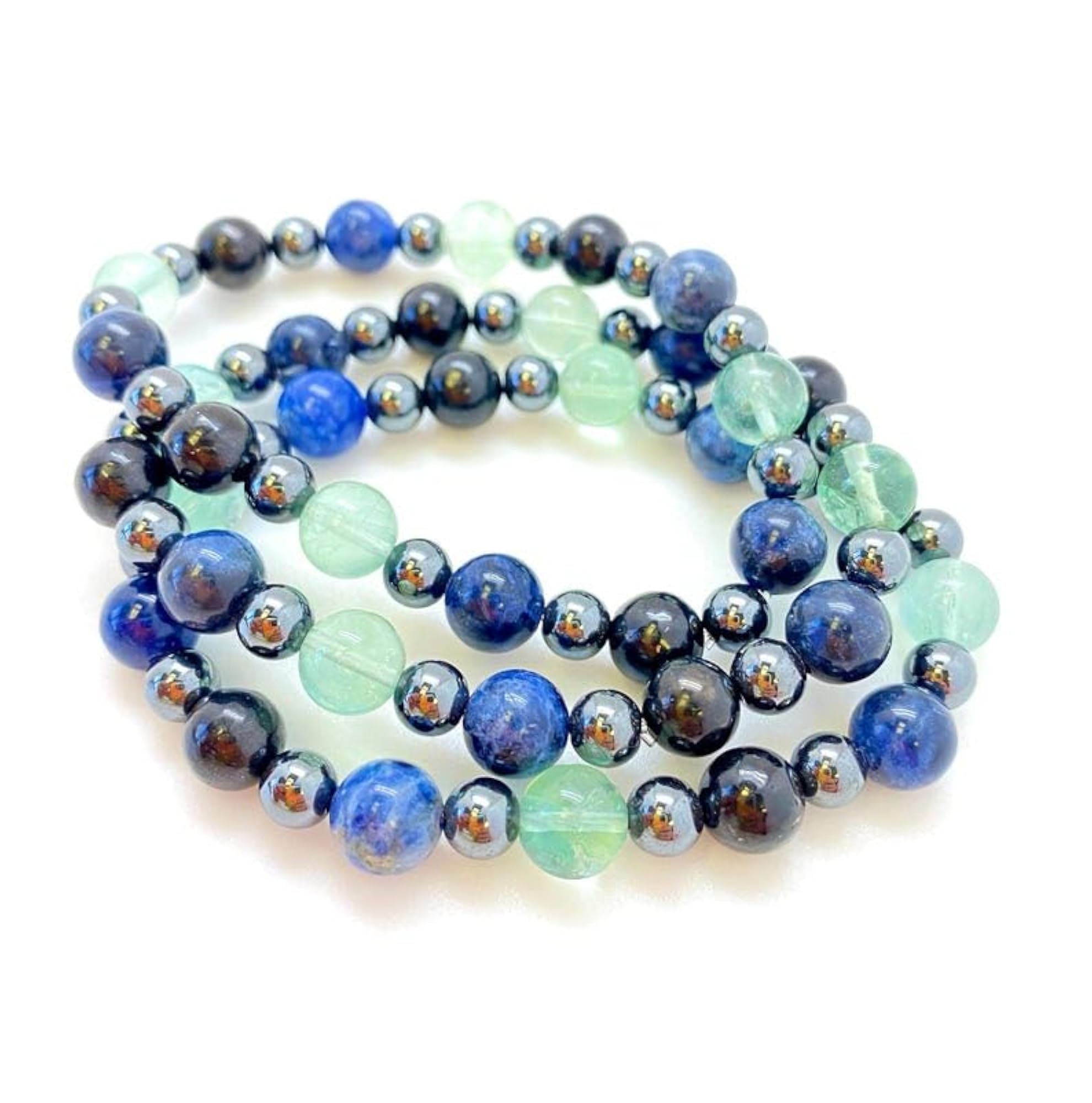 Natural Shungite, Sodalite, Hematite & Fluorite Stretchable Bracelet