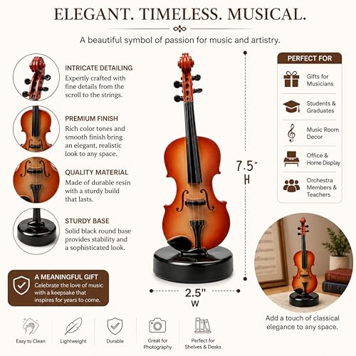 Estatua de Violín con Base Redonda Negra 19 cm miniatura 3