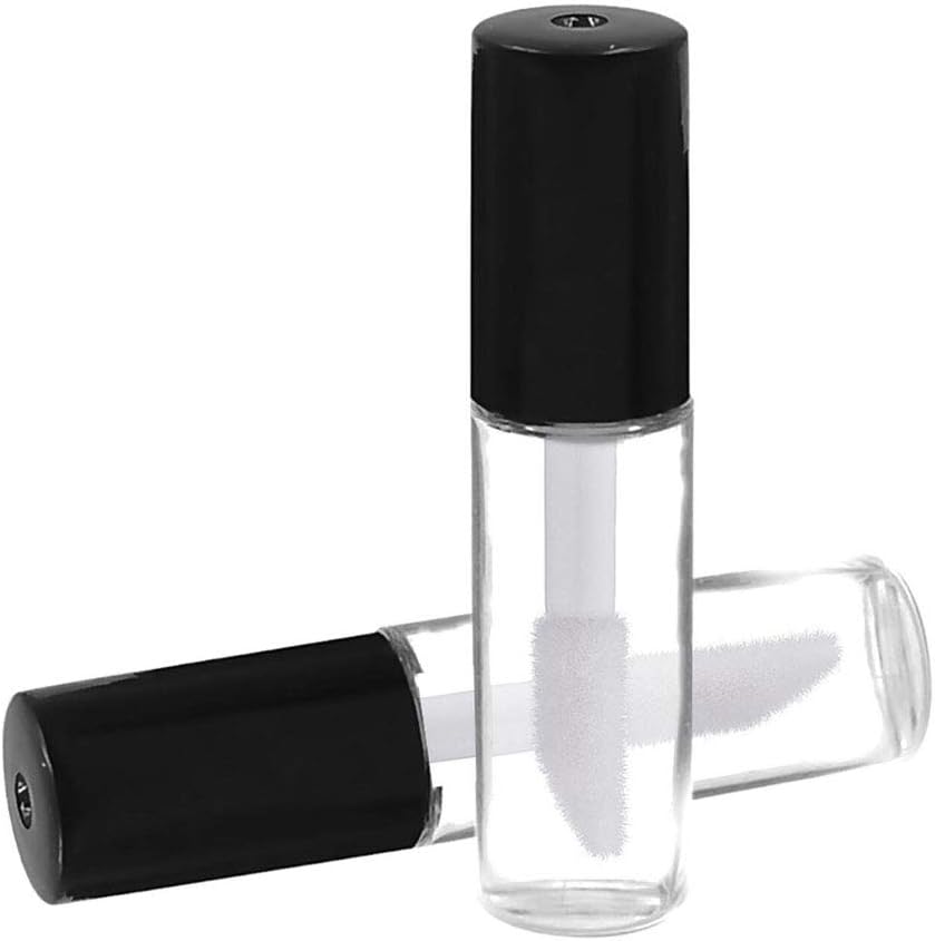 12Pcs 1.2ML Black Lid Mini Clear Empty Refillable Lip Gloss Tubes with Internal Lip Brush Lip Balm Oil Containers Lipstick Sample Bottles Vials Dispensers for DIY Makeup