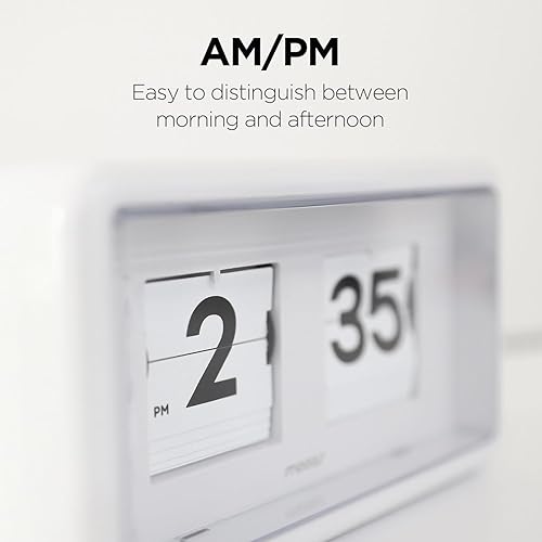 Miniatura 5 de mooas Newtro Reloj de Escritorio con Volteo, Diseño Retro Reloj de Volteo Automático, Volteo Vintage Automático, Funciona con Batería, AM/PM, Blanco