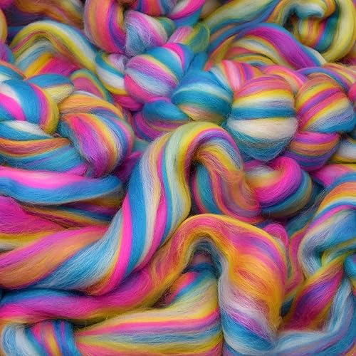 Image of Combed Top Roving. Limited Edition Fiber for Spinning, Needle Felting, Wet Felting, Weaving and Crafting. Colorful Designer Merino, Malibu