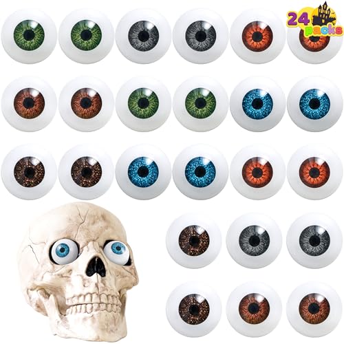 JOYIN 24 Stück Halloween gruselige realistische Augen, 12 Paar halbrundhohle Augäpfel aus Kunststoff für Halloween Süßes oder Saures, Halloween Dekorationen, Halloween Partyzubehör