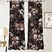 Produktbild Michorinee Gardinen Blumen Muster Blickdicht Vorhang Vintage Schwarz Verdunkelungsvorhang Landhaus Dekoschal mit Ösen Rosen-Design für Schlafzimmer Fenster 1er Set 240 × 132cm (H × B)