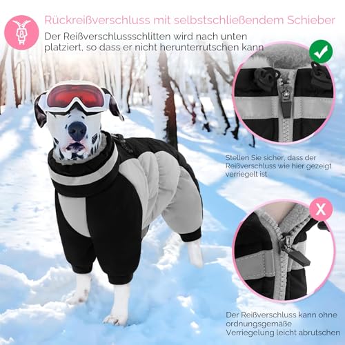 AOFITEE Winteroverall für Hunde - Wasserdichter Hundemantel für Große Hunde mit Beinen, Winter Warmer Hundejacke mit Geschirr Gefütterter Hundeoverall, Wintermantel Hund für Französische Bulldogge, L