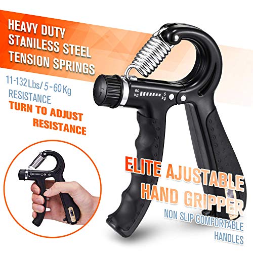 Hand Grip Strengthener Workout Kit (5 Pack), 11-132 Lbs Adjustable Resistance Smart Counting Forearm Grip Exerciser, Finger Exerciser, Finger Stretcher, Grip Ring, Stress Relief Grip Ball - Thumbnail 2