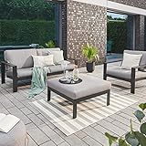 Home Deluxe - Gartenmöbel Set - Rio - Schwarz, Größe: M - bestehend aus 1x Hocker, 1x Sessel 1x Sofa - inkl. Kissen I Gartensitzgruppe Lounge Set Balkonmöbel