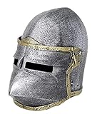 Pewter Pig Face Pointed Medieval Knight Helmet with Flip Up Mask Silver/Gold