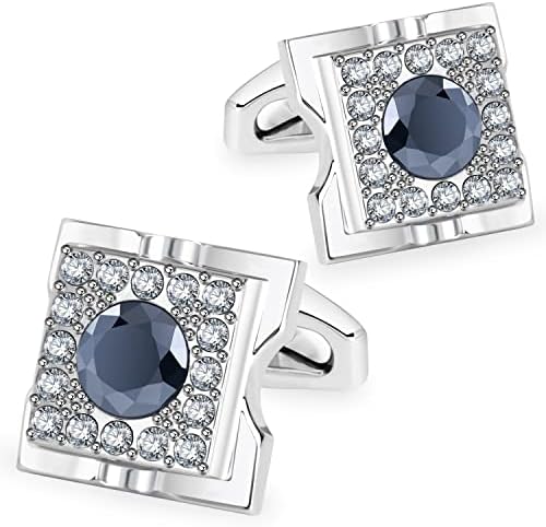Sogee White Gold Plated Black Crystal Cufflinks for Men Square Elegant Mens Cuff Links for Business Wedding Party Unique Gift
