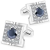 Sogee White Gold Plated Black Crystal Cufflinks for Men Square Elegant Mens Cuff Links for Business